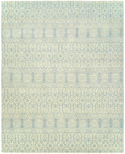 10907 Harounian Vogue 20-A Ivory/Blue Hand Knotted Wool Rug - 6'x9'