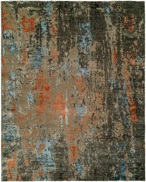 11244 Rosewood RO-1429 Grey/Rust Hand Knotted Wool & Viscose Rug - 6' X 9'