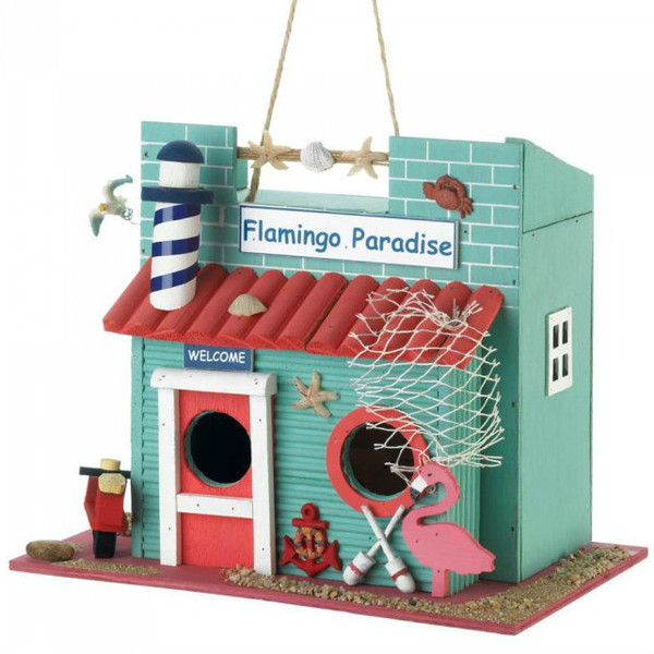 Flamingo Paradise Wood Bird House 10018681 By AE Wholesale