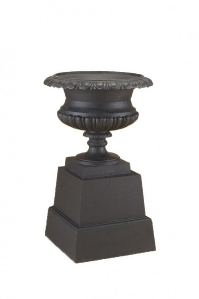 C13 Vintage Black Cast Iron Urn With Base Set