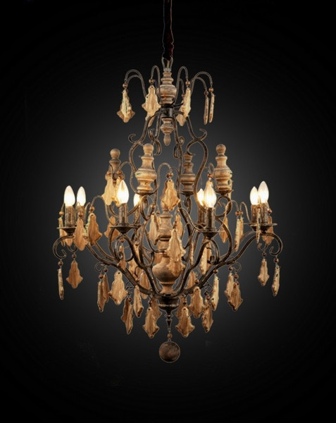 D3588 Vintage Chandelier Grey -Black Iron - Wood