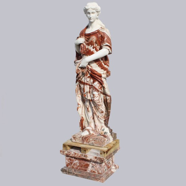 DJ09002 Vintage 75 Inch High Red Marble Women Statue