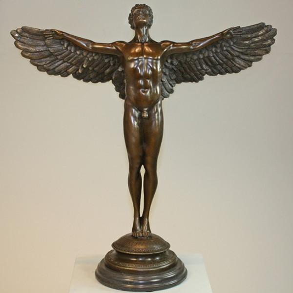 EP-146 Vintage Bronze Man With Wings On Marble Base
