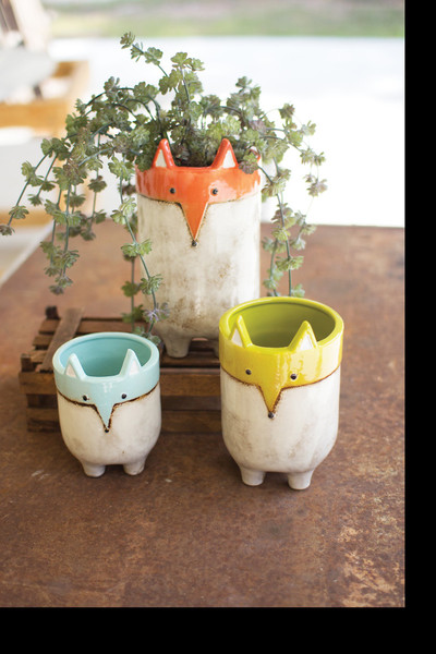 Kalalou Set Of Three Ceramic Fox Planters CDV1865