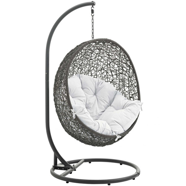 Modway Hide Outdoor Patio Swing Chair With Stand - Gray/White EEI-2273-GRY-WHI