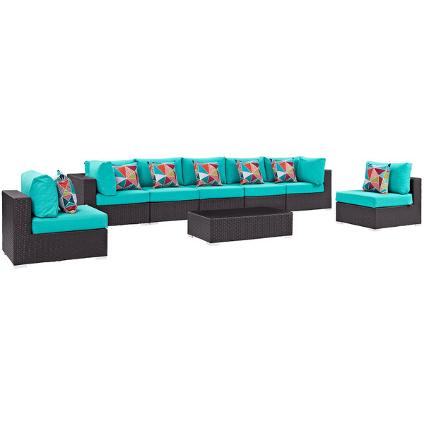 Modway Convene 8-Piece Outdoor Patio Sectional Set-Espresso/Turquoise EEI-2370