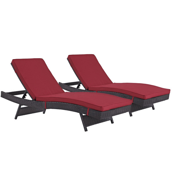 Modway Convene Chaise Outdoor Patio Set Of 2 - Espresso/Red