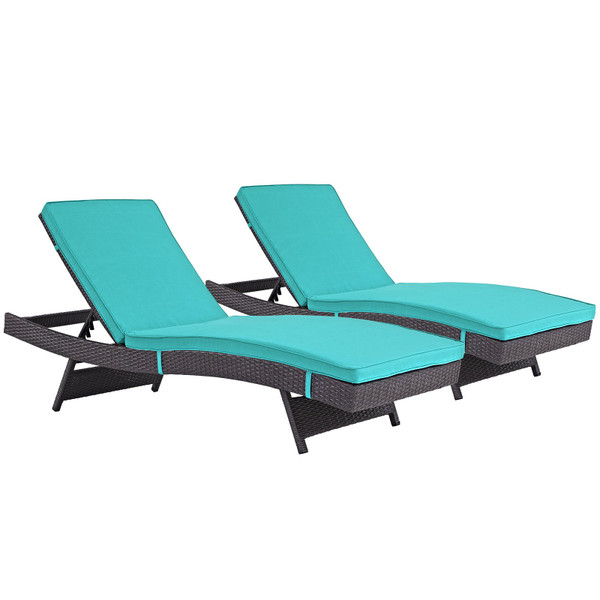 Modway Convene Chaise Outdoor Patio Set Of 2 - Espresso/Turquoise