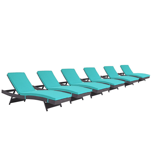 Modway Convene Chaise Outdoor Patio Set Of 6 - Espresso/Turquoise