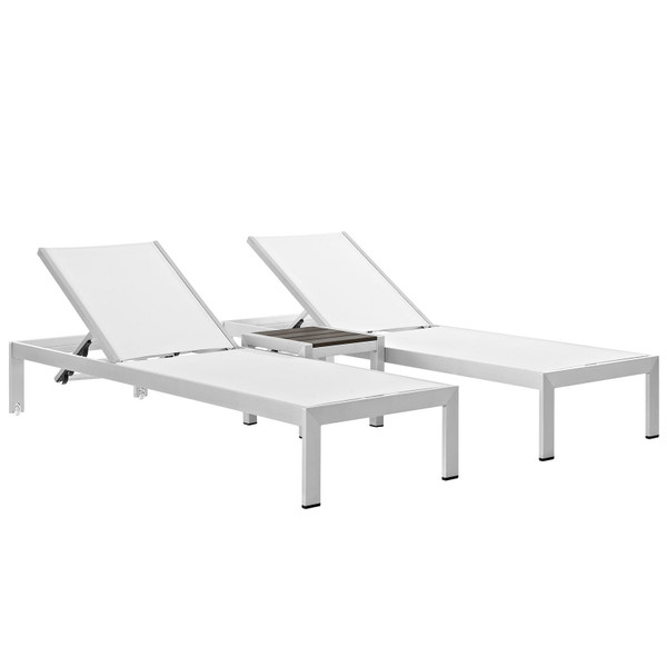 Modway Shore 3-Piece Outdoor Patio Aluminum Set - Silver/White EEI-2471