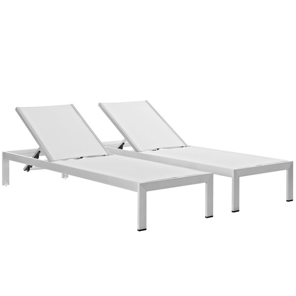 Modway Shore Outdoor Patio Aluminum Chaise-(Set of 2)-Silver/White EEI-2472