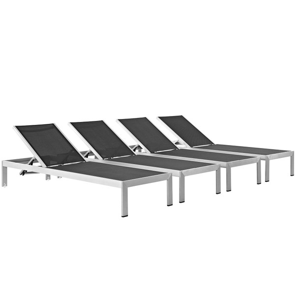 Modway Shore Outdoor Patio Aluminum Chaise-(Set of 4)-Silver/Black EEI-2473