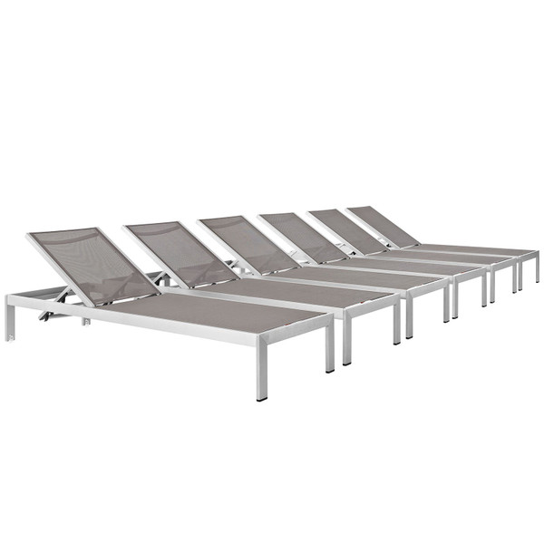 Modway Shore Outdoor Patio Chaise in Silver/Gray - (Set of 6) EEI-2474