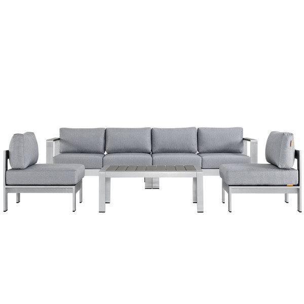 Modway Shore 5-Piece Outdoor Patio Aluminum Sectional Sofa Set-Silver/Gray EEI-2564