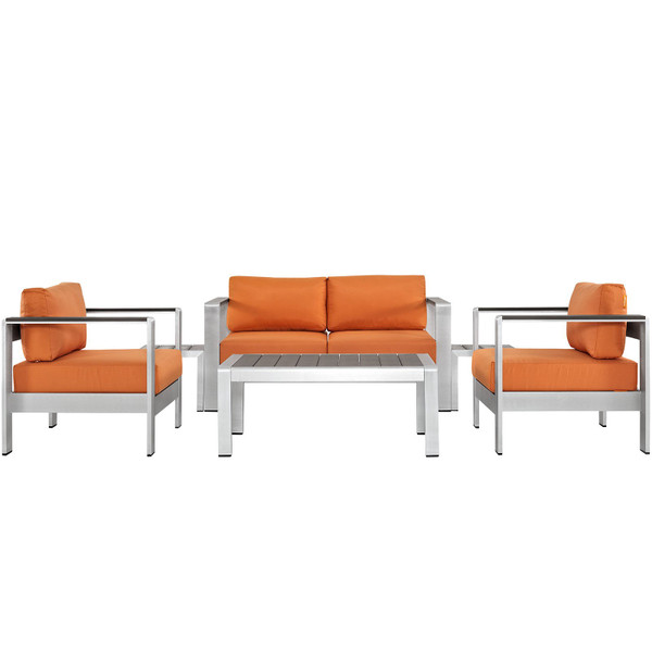 Modway Shore 6-Piece Outdoor Patio Aluminum Sectional Sofa Set-Silver/Orange EEI-2568