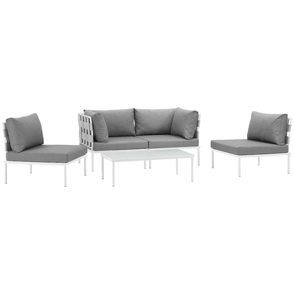 EEI-2622-WHI-GRY-SET Harmony 5 Piece Outdoor Patio Aluminum Sectional Sofa Set By Modway