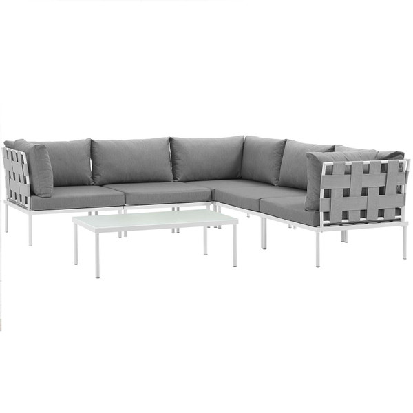 EEI-2627-WHI-GRY-SET Harmony 6 Piece Outdoor Patio Aluminum Sectional Sofa Set By Modway