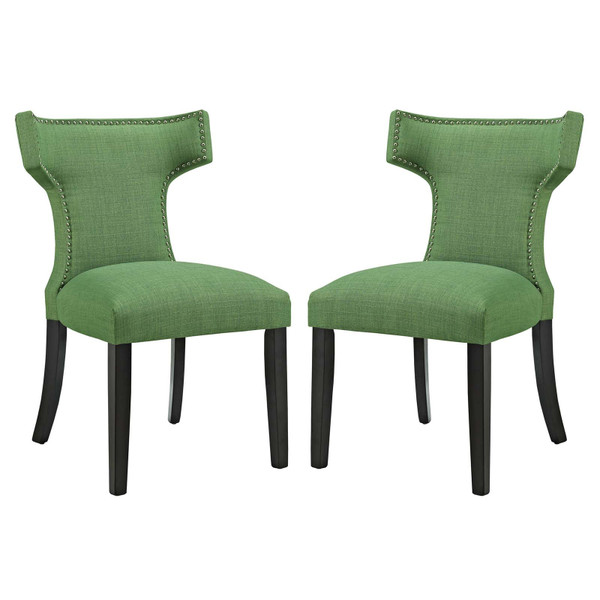 Modway Curve Fabric Dining Side Chair in Green - (Set of 2) EEI-2741-GRN-SET