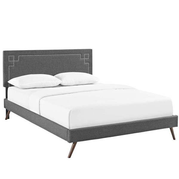 Modway Ruthie Queen Fabric Platform Bed With Round Splayed Legs MOD-5931-GRY