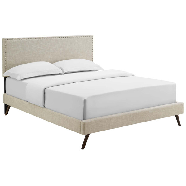 MOD-5963-BEI Macie Queen Platform Bed With Round Splayed Legs By Modway