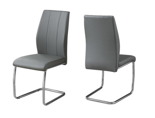 Monarch Dining Chair- 2 Piece- 39"H- Grey Leather-Look- Chrome I 1077