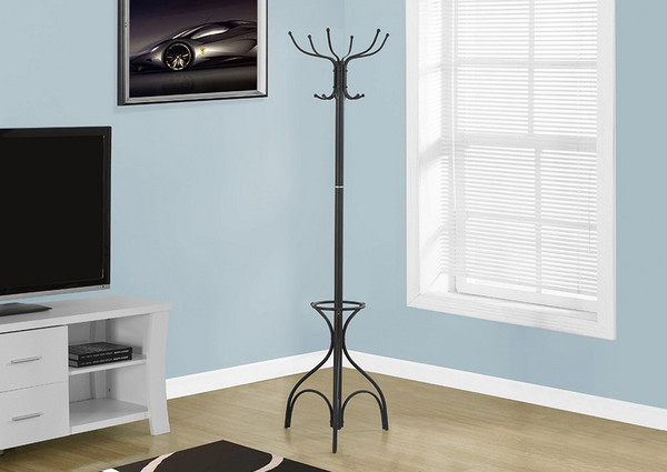 Monarch Coat Rack - 70"H / Black Metal With An Umbrella Holder I 2031