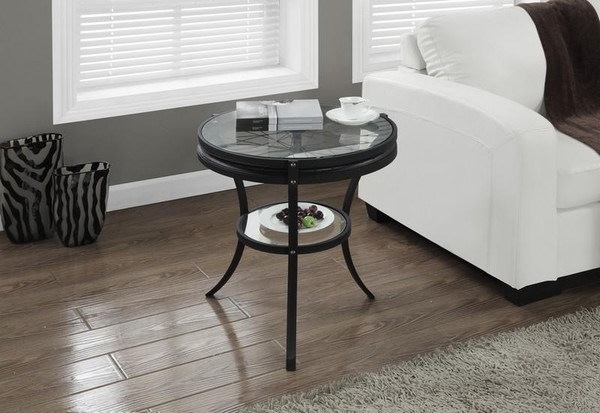 Monarch Accent Table - 20"Dia - Black With Tempered Glass I 2140