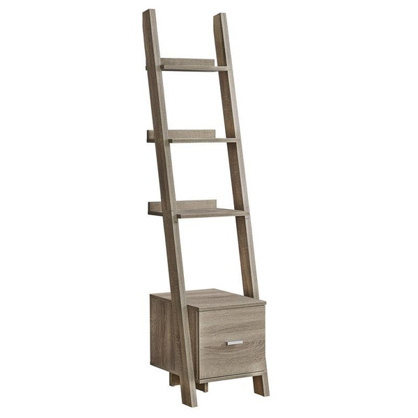 Monarch Bookcase - 69"H - Dark Taupe Ladder With Storage Drawer I 2766