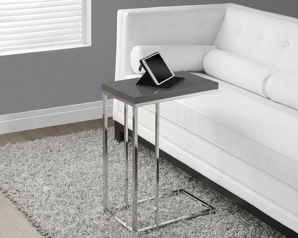 Monarch Accent Table - Glossy Grey Hollow-Core - Chrome Metal I 3030
