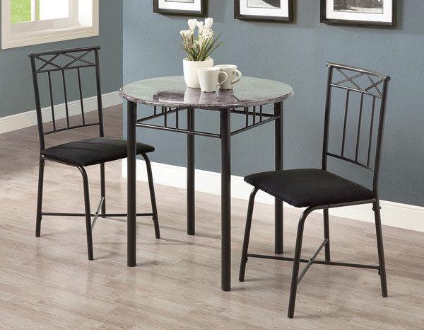 Monarch Dining Set - 3 Piece Set Grey Marble Charcoal Metal I 3065