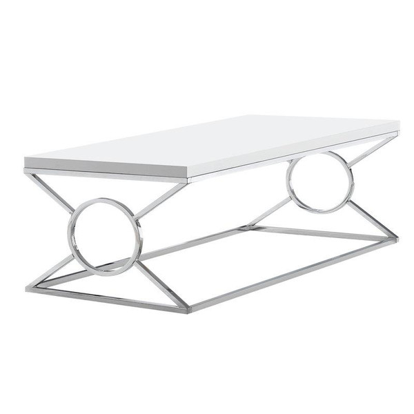Monarch Coffee Table - Glossy White With Chrome Metal I 3400