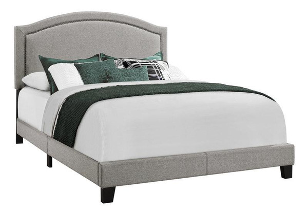 Monarch Queen Size Bed - Grey Linen With Chrome Trim I 5936Q