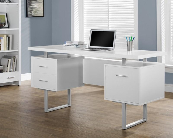 Monarch Computer Desk - 60"L - White - Silver Metal I 7081