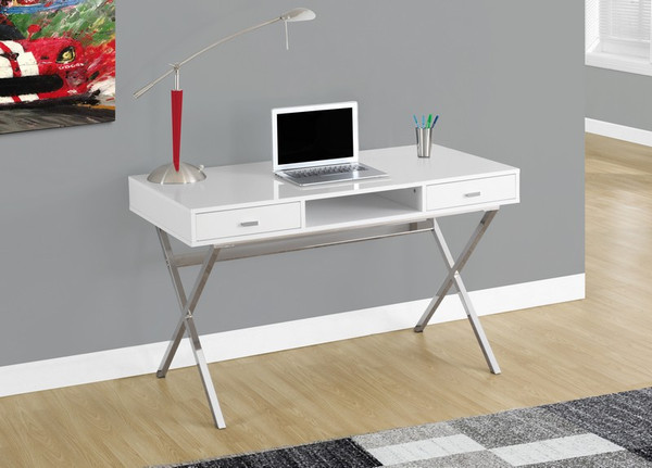 Monarch Computer Desk - 48"L Glossy White Chrome Metal I 7211