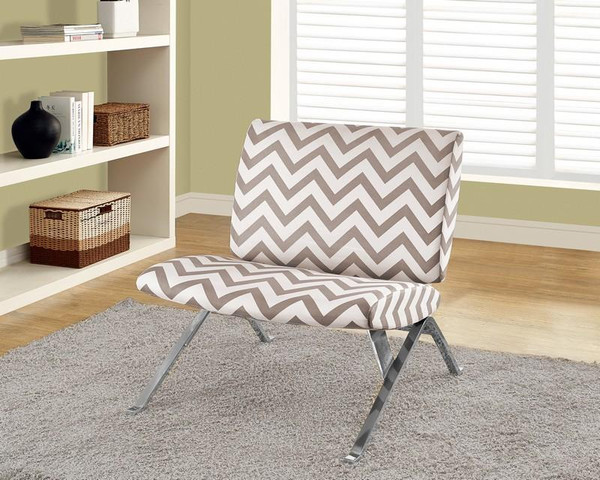 Monarch Accent Chair - Dark Taupe " Chevron " With Chrome Metal I 8137