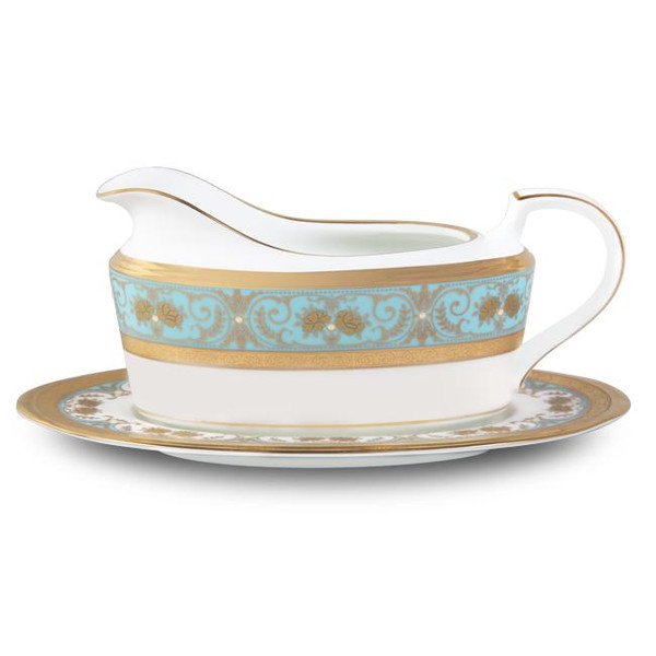 4857-416 Turquoise Blue Accents Gravy With Tray by Noritake