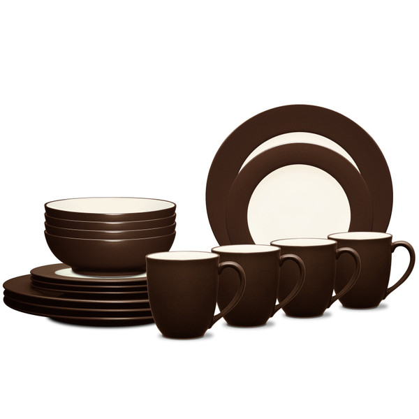 8046-16X Colorwave Chocolate 16-PC Dinnerware Set-Rim (Service For 4)