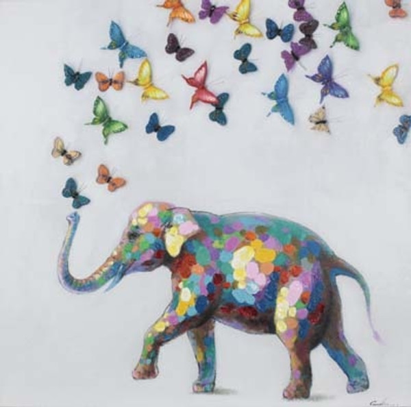 IMP5082 Elephant+Butterflies Wall Art - 37.5X37.5