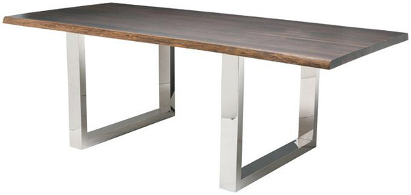 Nuevo Seared Oak High Polish 96in. Stainless Lyon Dining Table HGSR187