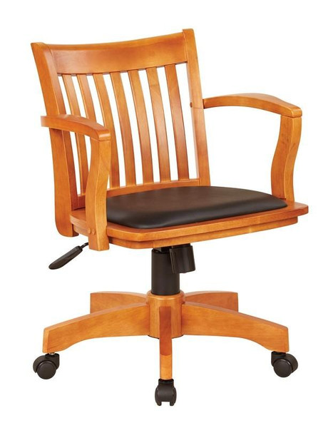 Office Star Deluxe Wood Banker'S Chair With Black Vinyl Padded Seat 108FW-3