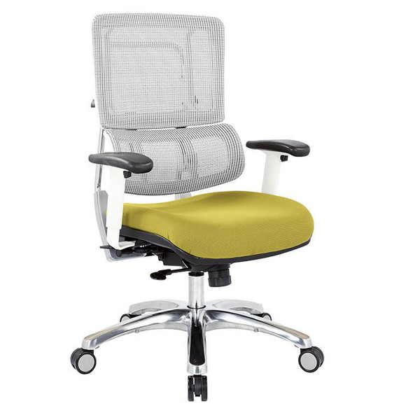 Office Star Breathable White Vertical Mesh Chair W/ Custom Fabric Seat 99661W-5879
