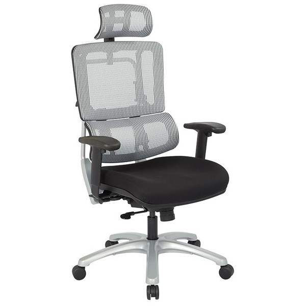 Office Star Vertical Grey Mesh Back Chair W/ Silver Base W/ Headrest 99666SHRS-30