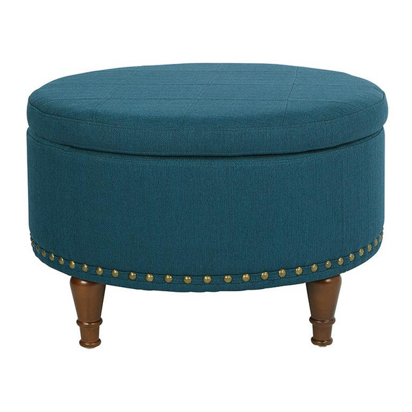 Office Star Alloway Storage Ottoman In Azure Fabric W/ Antique Bronze Nailheads ALL-K14