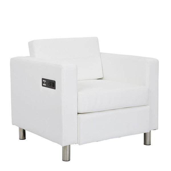 Office Star Atlantic Chair W/ Single Charging Station In Dillon Snow Fabric K/D
