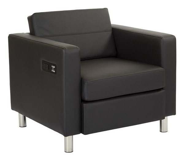 Office Star Atlantic Chair W/ Single Charging Station In Dillon Black Fabric K/D