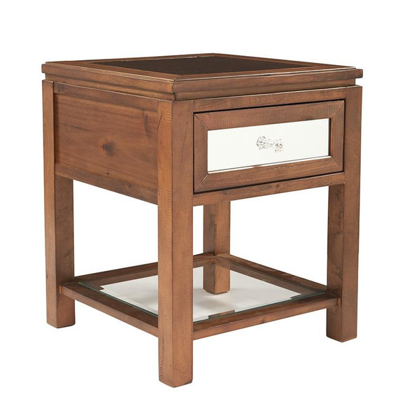 Office Star Dorian Accent Table In Antique Natural Finish W/ Blue Stone Top K/D