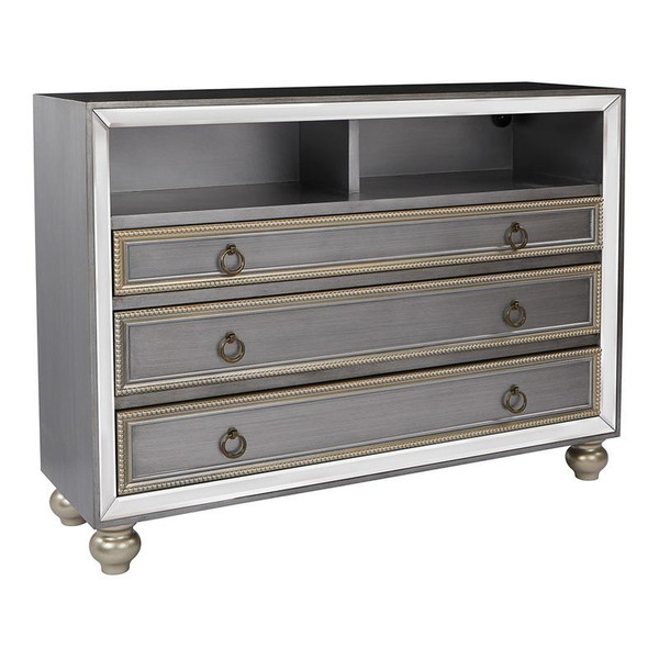 Office Star Florencia Storage Console 3/Drawer In Brushed Silver Finish Asm