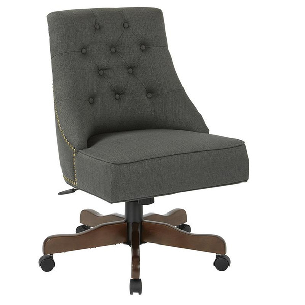 Office Star Rebecca Tufted Back Office Chair In Charcoal Fabric W/ Nailheads W/ Coffee Base