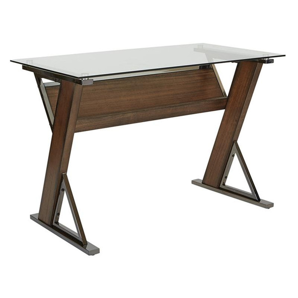Office Star Eureka Long Desk W/ Caramel Wood & Black Nickel Metal K/D EUKLD-CAM