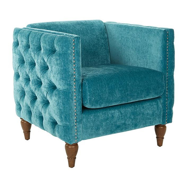 Office Star Evie Tufted Chair In Aqua Fabric With Coffee Legs K/D EVE51-V25